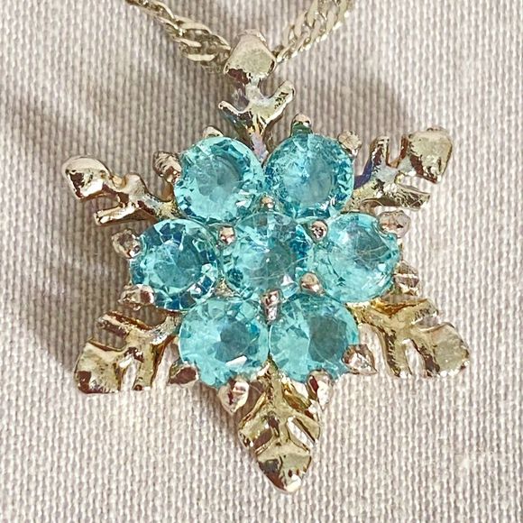 Silver Tone Chain Necklace With Aqua Blue Rhinestones Star Pendant - Picture 4 of 10